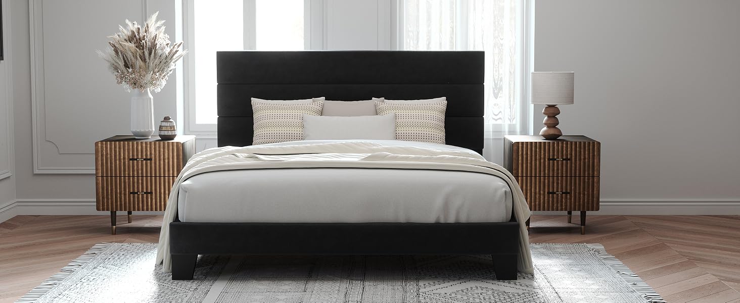 Black king with upholstered headboard