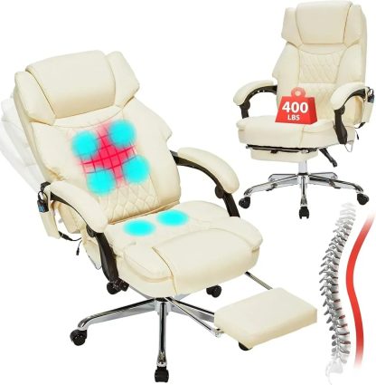 Massage Office Chair with Footrest 6 Point Vibration and Heating Home Office Desk Chair
