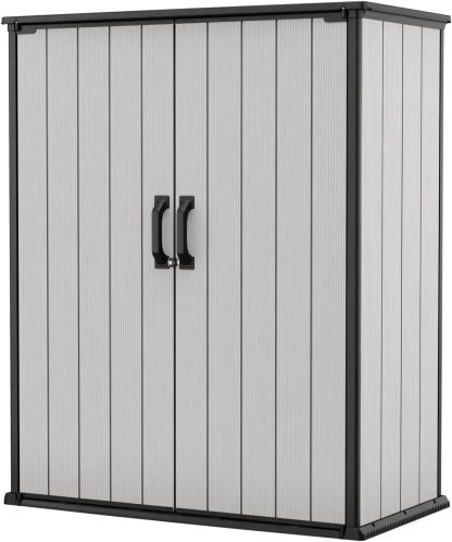 Keter Premier Tall 4.6 x 5.6 ft. Resin Outdoor Storage Shed with Shelving Brackets Patio Furniture
