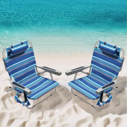 5-Position Aluminum Lay Flat Tall Backpack Beach Chairs 2 Pack Compact Portable Beach Chairs