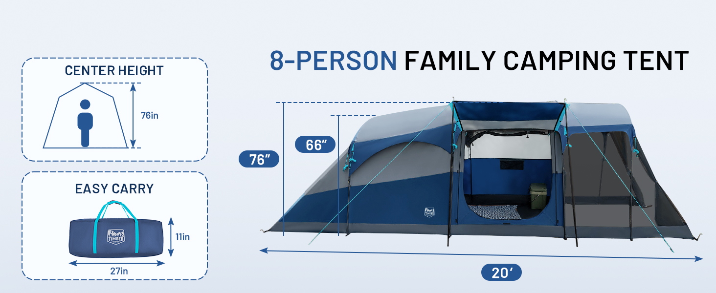 rainfly 2 rooms outdoor portable carry bag easy set-up blue water-resistant