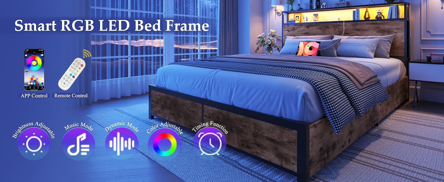 queen bed with led