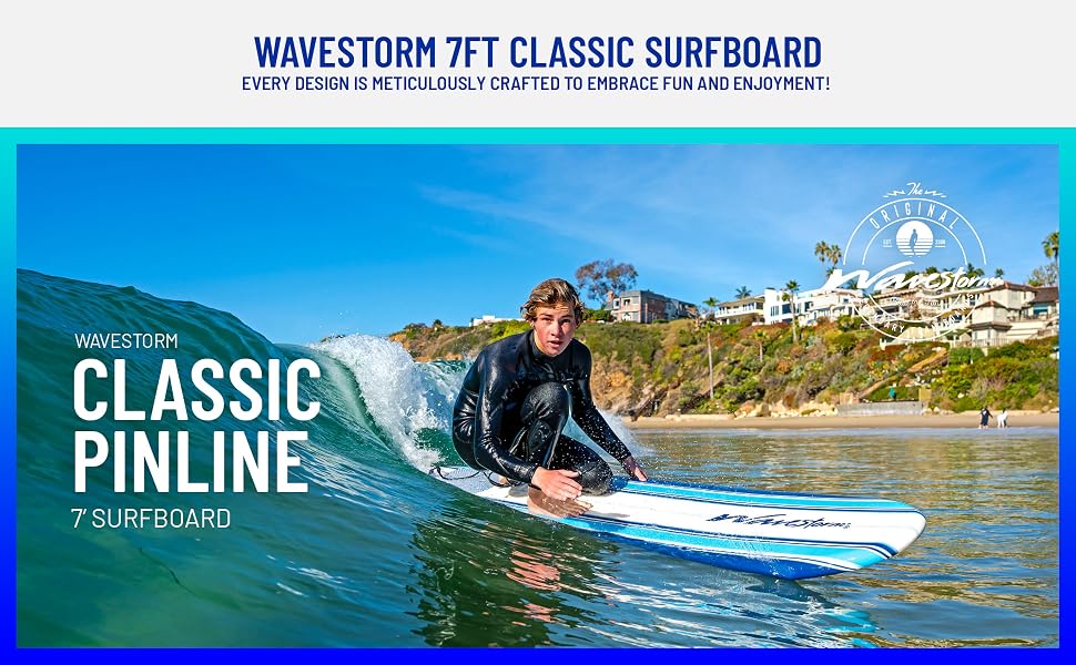 Wavestorm Classic Soft Top Foam 7ft Surfboard Blue Pinline