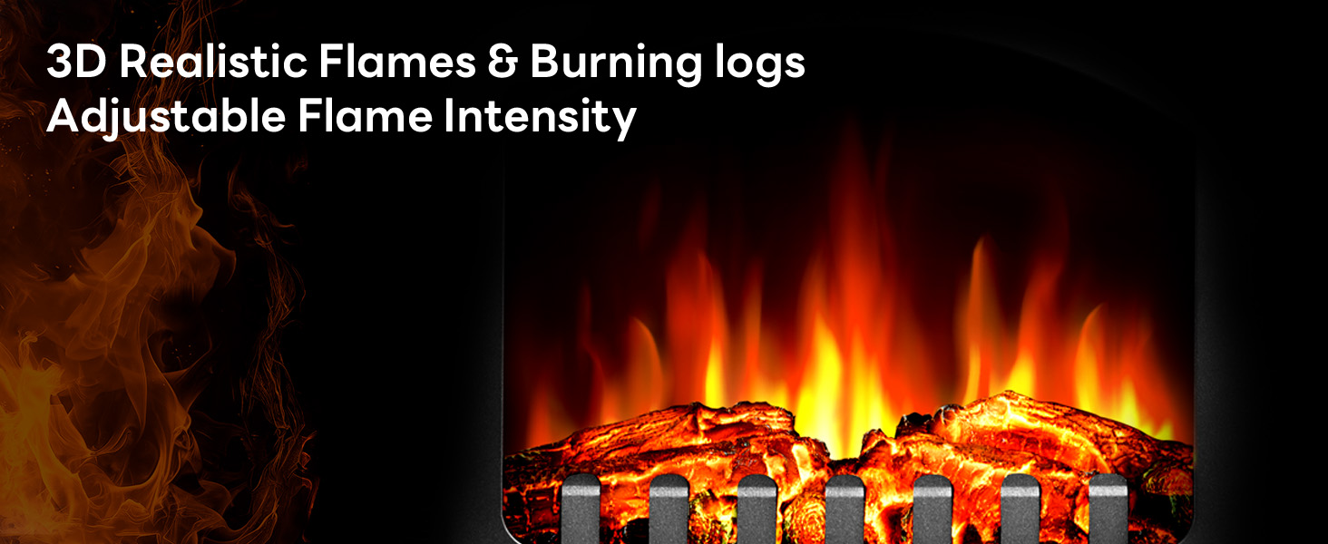 3D Realistic Flames &amp; Burning logs Adjustable Flame Intensity