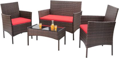 Homall 4 Pieces Outdoor Patio Furniture Sets Rattan Chair Wicker Set, Outdoor Indoor Use Backyard Porch Garden Poolside Balcony Furniture Sets Clearance (Brown and Beige)