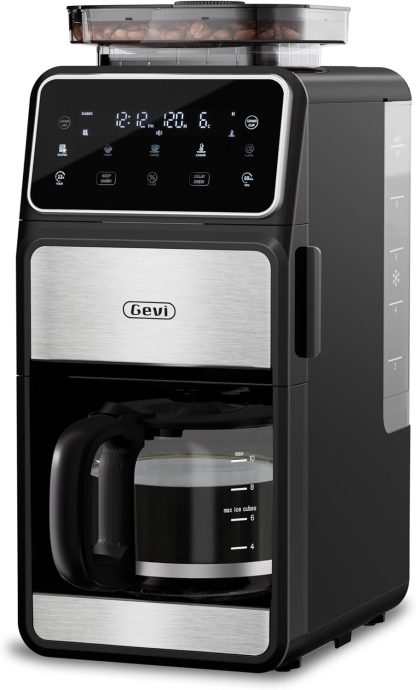 Gevi 10-Cup Drip Coffee Maker with Built-in Grinder, Programmable Brew Coffee Machine with Timer, Reusable Filter, 1.5L Water Tank, Coffee Pot, Warming Plate Burr Grinder Combo