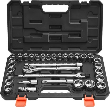 VEVOR Mechanics Tool Set and Socket Set Drive Deep and Standard Sockets Metric Mechanic Tool Kit