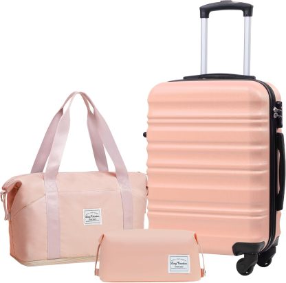LONG VACATION 6 Piece Luggage Set Carry on Suitcase with ABS+PC hardshell, Spinner Wheels & YKK Zipper TSA Lock
