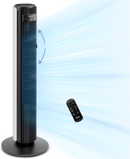 LEVOIT Smart 42 inch Tower Fan for Bedroom, DC motor, Oscillating with Quiet 26ft/s Velocity, 25dB Bladeless Floor Fan for Home Space, 12 Speeds, 4 Modes, 24H Timer with APP, Works with Alexa, Remoter