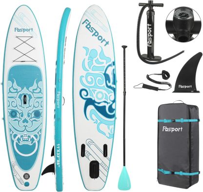 FBSPORT 11' Premium Stand Up Paddle Board, Yoga Board with Durable SUP Accessories & Carry Bag / Wide Stance, Surf Control, Non-Slip Deck, Leash, Paddle and Pump for Youth & Adult