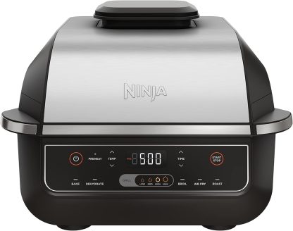 Ninja / Indoor Grill / Foodi / 5-in-1 (Grill, Air Fry, Roast, Bake, and Dehydrate / Fits up to 3lb Roast / Smoke Control System and Dishwasher Safe Parts/ Black/Grey / AG301