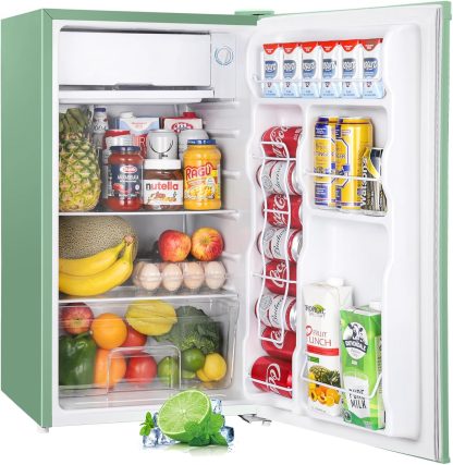 Upstreman 3.2 Cu.Ft Mini Fridge with Freezer, Single Door Mini Fridge, Dorm Fridge, Adjustable Thermostat, Mini Refrigerator for Bedroom, Office, Dorm, Black-BR321