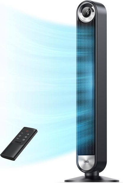 DREO Tower Fan for Bedroom, 90° Oscillating Standing Fan with 28ft/s Velocity, 20dB Quiet for Sleep, DC Motor, 9 Speeds, 4 Modes, 12H Timer, Voice & APP & Remote Control, 42" Cruiser Pro T2 S