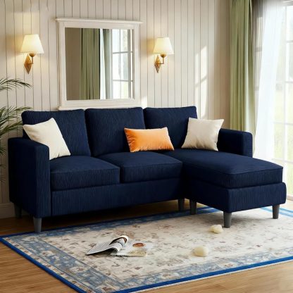 JAMFLY 3 Seat Convertible L Shaped Sectional Sofa Ottoman Upholstered Fabric Couch