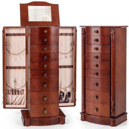 Large Jewelry Armoire Cabinet Standing Cambered Front Storage Chest Standing Jewelry Armoire
