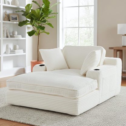 67" Oversized Chaise Lounge Chair Indoor Soft Boneless Cloud Couch with 3 Pillows 4 Side Pockets