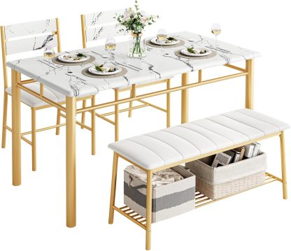 IRONCK Dining Table Set for 4 Kitchen Table with Upholstered Bench Kitchen Table and Chairs Set