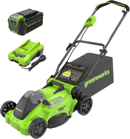 Greenworks 40V 16" Brushless Cordless (Push) Lawn Mower Blower (350 CFM) 13" String Trimmer