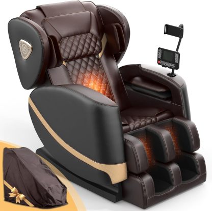 2025 Massage Chair Full Body, Zero Gravity Massage Chair with 10 Fix Rollers, Heating, Foot Massage, Auto Modes, Bluetooth Speaker, Touch Screen Controller (Brown Premium)