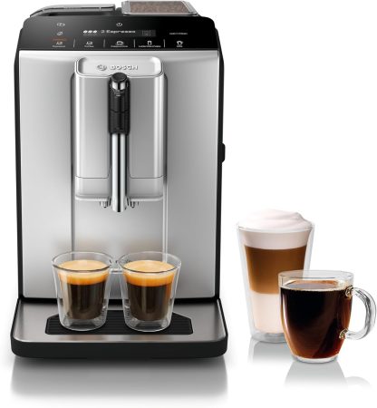 Bosch Fully Automatic Coffee and Espresso Machine - One-Touch Drinks, Barista Style, Double Cup Super Coffee Maker - Large Bean Capacity - Easy Clean, Maintenance - Black - TIU20307