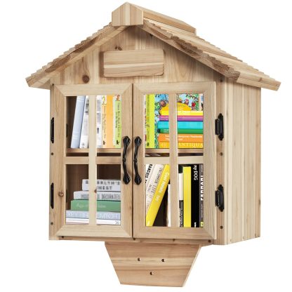 Little Library Box Outdoor Free Library Kit, Double Doors Little Library Box Book Storage for DIY Nameplate, Neighborhoods, Community, Schools Sharing Books, Literature, Newspapers
