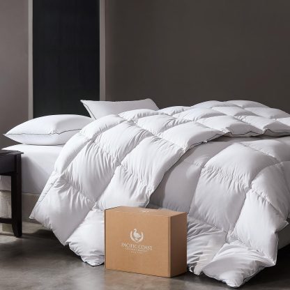 PACIFIC COAST Goose Feather Down Comforters Queen Size, 100% Cotton Extra Fluffy White Duvet Insert, Soft, Breathable, All Season Hotel Luxury Bedding Comforters, 8 Corner & Center Loops (90"x90")