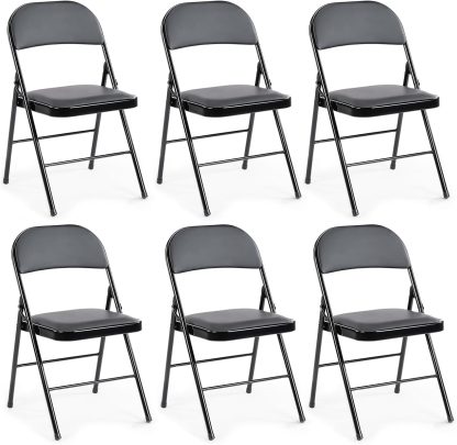 DUMOS 2 Pack Leather Padded Folding Chair, Indoor Outdoor Portable Stackable Commercial Seat