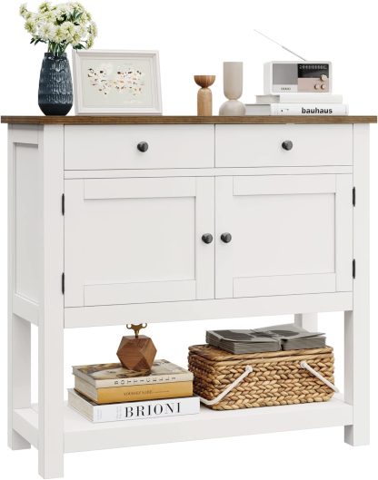 Farmhouse style console table coffee bar, entry table with storage rack, sofa table buffet sideboard