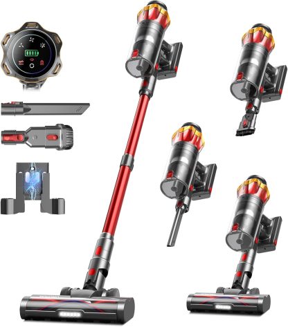Cordless Vacuum Cleaner,580W 48KPA 65Mins Vacuum Cleaners for Home,Self-Standing Stick Vacuum with Anti-Tangle Brush & OLED Touch Screen,Rechargeable Vacuum Cordless for Pet Hair,Carpet,Hardwood Floor