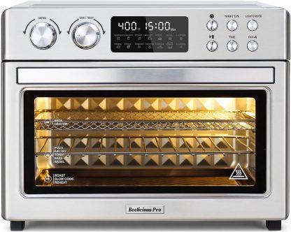 28QT Air Fryer Toaster Oven Combo, Large 12-in-1 Convection Countertop Oven with 3-Layer Cooking, Rotisserie for Chicken, 6 Heating Tubes, Fast Preheat, Fits 11" Pizza, Full Accessories, Sparkle Black