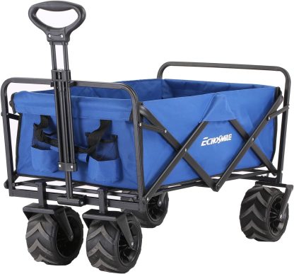 Heavy Duty 350 lb Capacity Foldable Caravan, Outdoor Folding Camping Caravan, Portable Grocery Cart, Adjustable Rolling Cart