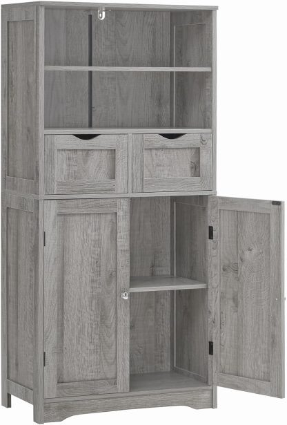 Iwell Storage Cabinet with 2 Drawers & Adjustable Shelves, Cupboard, Floor Cabinet