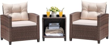 Devoko 3 Pieces Patio Furniture Set, PE Rattan Wicker Patio Set with Two Outdoor Chairs and Table, Upgraded Patio Chairs and Table for Porch, Garden Poolside Balcony