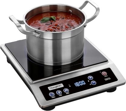 Induction Cooktop Portable Cooker with Large 8-inch Heating Coil Stainless Steel Countertop Burner