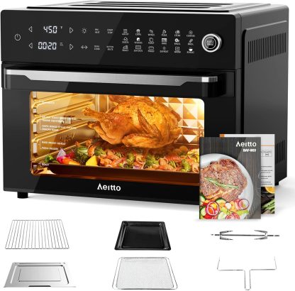 Aeitto® 32-Quart PRO Large Air Fryer Oven/ Toaster Oven Combo / with Rotisserie, Dehydrator and Full Accessories / 19-In-1 Digital Airfryer / Fit 13" Pizza, 9pcs Toast, 1800w, Black
