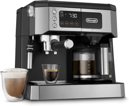 De'Longhi UPGRADED All-in-One Combination Coffee Maker & Espresso Machine + Advanced Adjustable Milk Frother for Cappuccino & Latte + Glass Coffee Pot 10-Cup, COM532M black