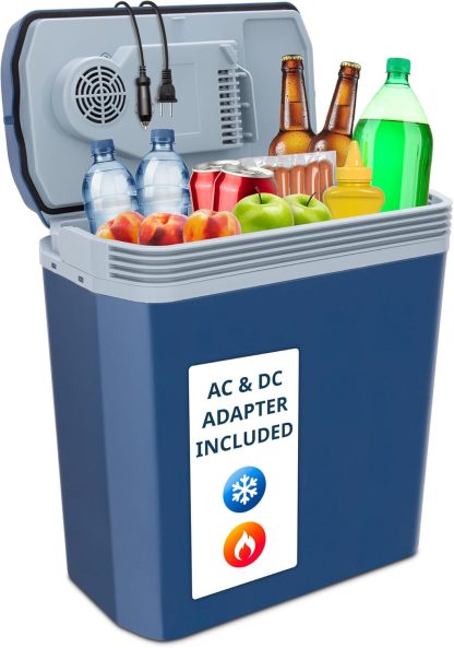 Electric Cooler & Warmer with Handle / 24 L Portable Thermoelectric Fridge for Vehicles & Trucks/ 110V AC Home Power Cord & 12V Car Adapter for Camping