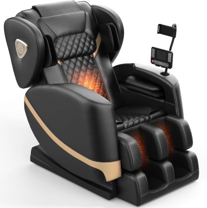 2025 Massage Chair Full Body, Zero Gravity Massage Chair with 10 Fix Rollers, Heating, Foot Massage, Auto Modes, Bluetooth Speaker, Touch Screen Controller (Black & Brown)