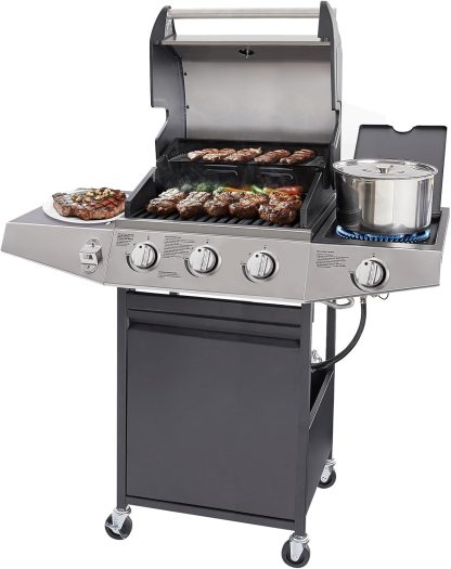 Unovivy 4-Burner Propane Gas Grill with Side Burner, Portable Grill