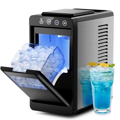 Kismile Ice Makers Countertop,26lbs in 24Hrs, Portable Ice Maker Machine with Self-Cleaning Function,Selectable Ice Size & Internal Lighting Desigh for Home/Kitchen/Bar