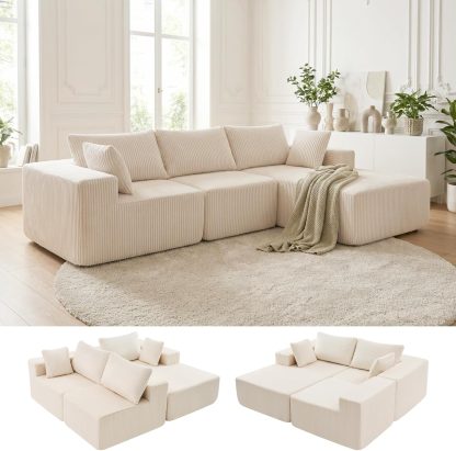 DUMOS 108" Boneless Couch, Cloud Sectional Couch with L-Shape Chaise, Modular Sectional Sofa with Deep Seat, Upholstered Couch for Living Room Bedroom, No Assembly Required (Grey, Left Facing Chaise)