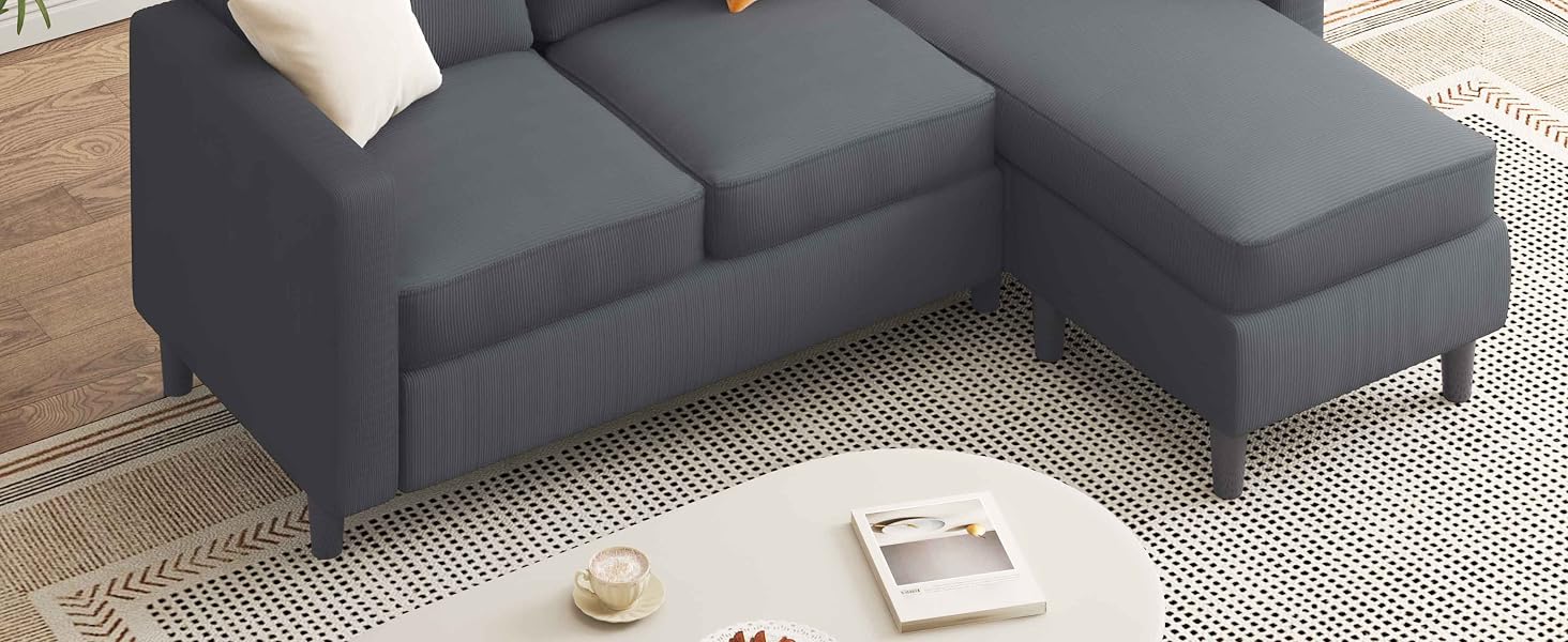 Convertible Sectional Sofa Couch 3 Seat L-Shaped Couch for Small Spaces