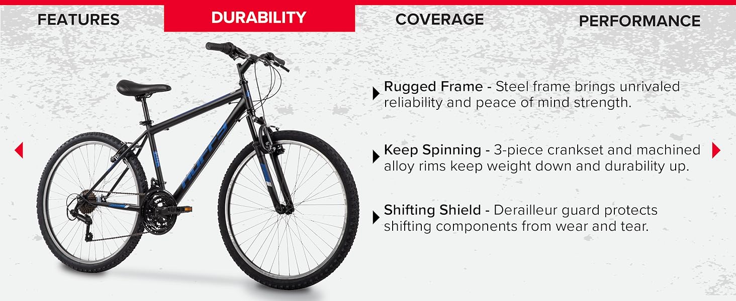 Huffy Stone Mountain mountain bike with front suspension and rugged all terrain tires
