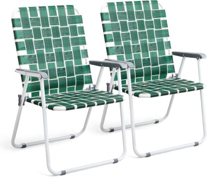 VINGLI Patio Lawn Webbed Folding Chairs Set of 2 Outdoor Beach Portable Lawn Chair