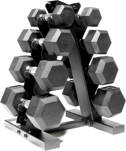 CAP Barbell Rubber Coated Dumbbell Weight Set with Vertical Rack / 100 lb, 150 lb, and 210 lb Options