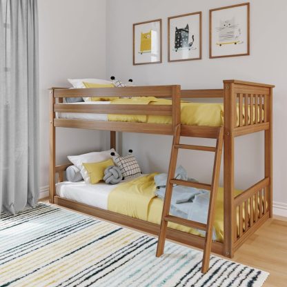 Max & Lily Fundamental Twin Low Bunk Bed Kids Solid Wood Modern Bed Frame Strong Wooden Slats