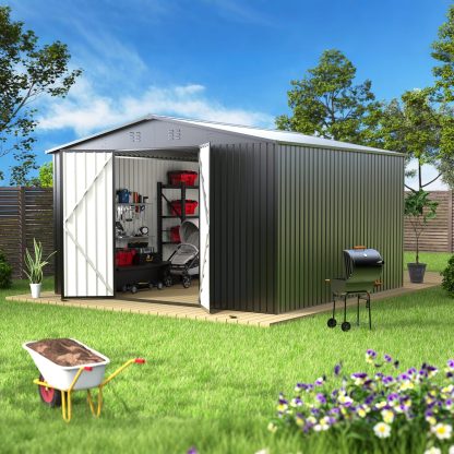14 x 12 ft Outdoor Storage Shed, Metal Waterproof Storage Shed Steel Utility Garden Tool Shed
