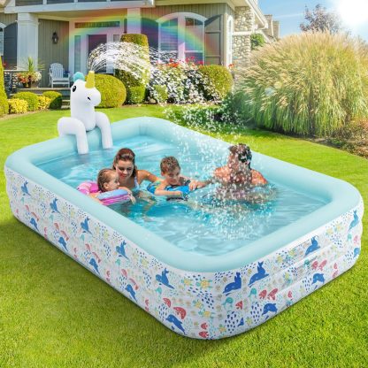 Inflatable Pool for Kids and Adults Large Blow up Swimming Pool (118" L x71 W x 23.5" H), Unicorn Pool for Kids with Sprinkler Thicken Oversized Pools for Whole Family Party Backyard Garden Outdoor