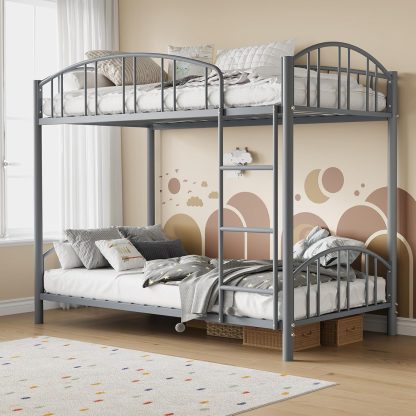 GarveeHome Metal Bunk Bed Twin Over Heavy Duty Bunkbeds Frame Arched Guardrail Safety Ladder