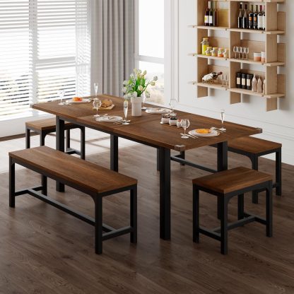 Feonase 5 Piece Dining Table Set for 4-8 People 63" Large Extendable Kitchen Table Set
